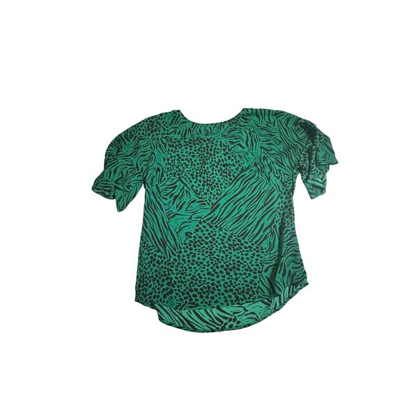 Cabi Green Animal Print Flutter Sleeve Blouse Women’s Size S (SKU 0256) - Picture 4 of 11